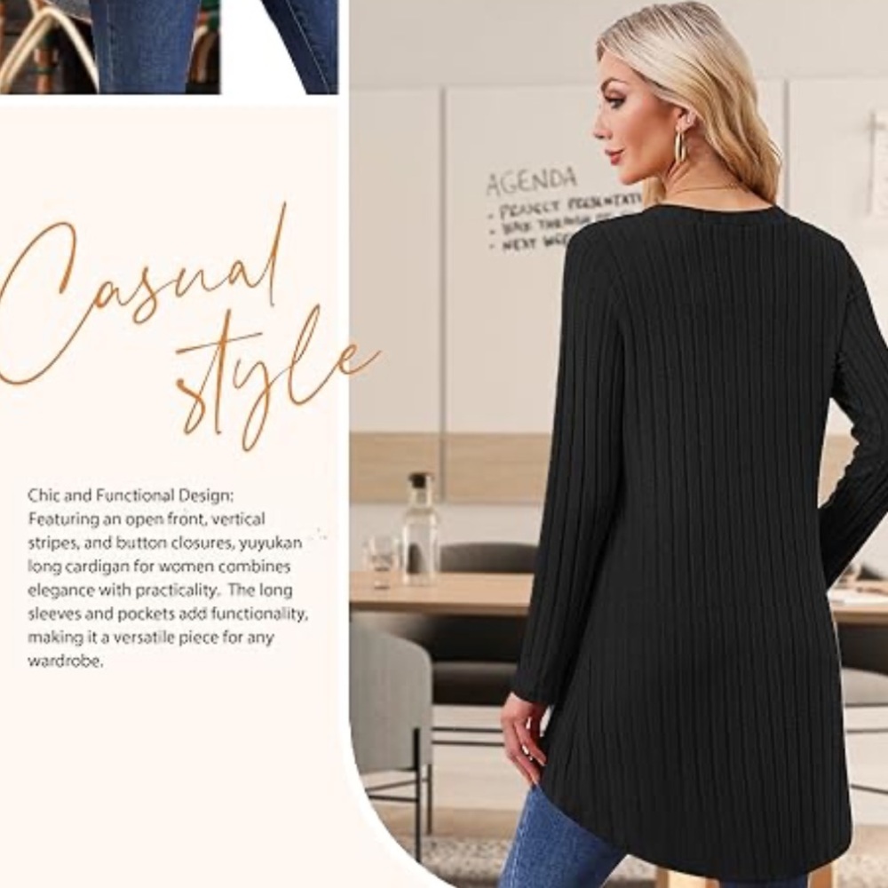 NWT 🖤 OVERSIZED LONG BLACK LIGHTWEIGHT KNIT CARDIGAN SWEATER Women’s XL 20/22 - Picture 8 of 12